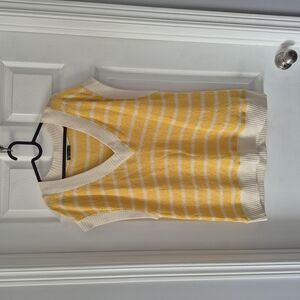 Yellow and White Striped Sleeveless Sweater